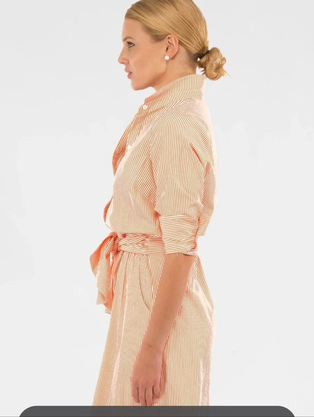 Gretchen Scott Designs Peach-Striped Tie-Waist Shirt Dress